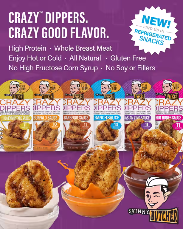 Crazy Dippers. Crazy good flavor. 🔥 High protein. Whole breast meat. No fillers. From Honey Mustard and Buffalo to Ranch, BBQ, Asian Zing, and Hot Honey, there’s a dip for every craving. Enjoy them hot or cold and find them in the refrigerated snacks aisle.