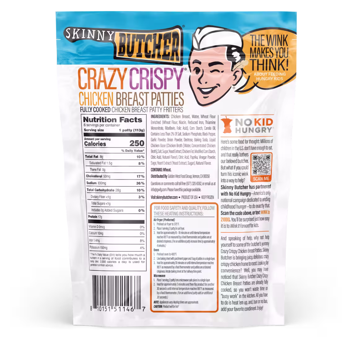 Skinny Butcher Crazy Crispy® Chicken Breast Patties Back