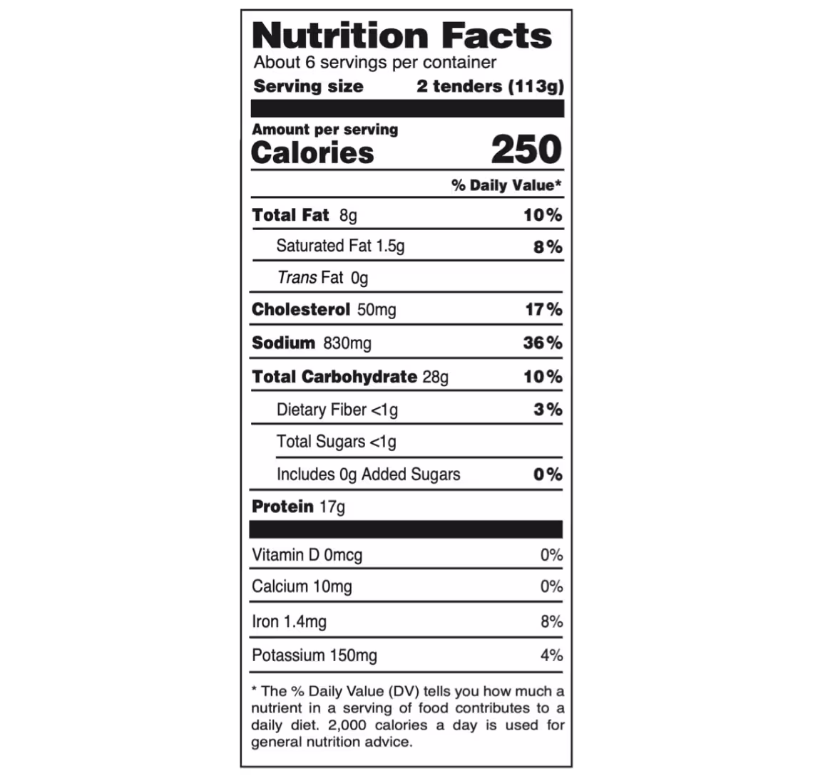 Skinny Butcher Crazy Crispy® Chicken Tenders Nutrition Facts