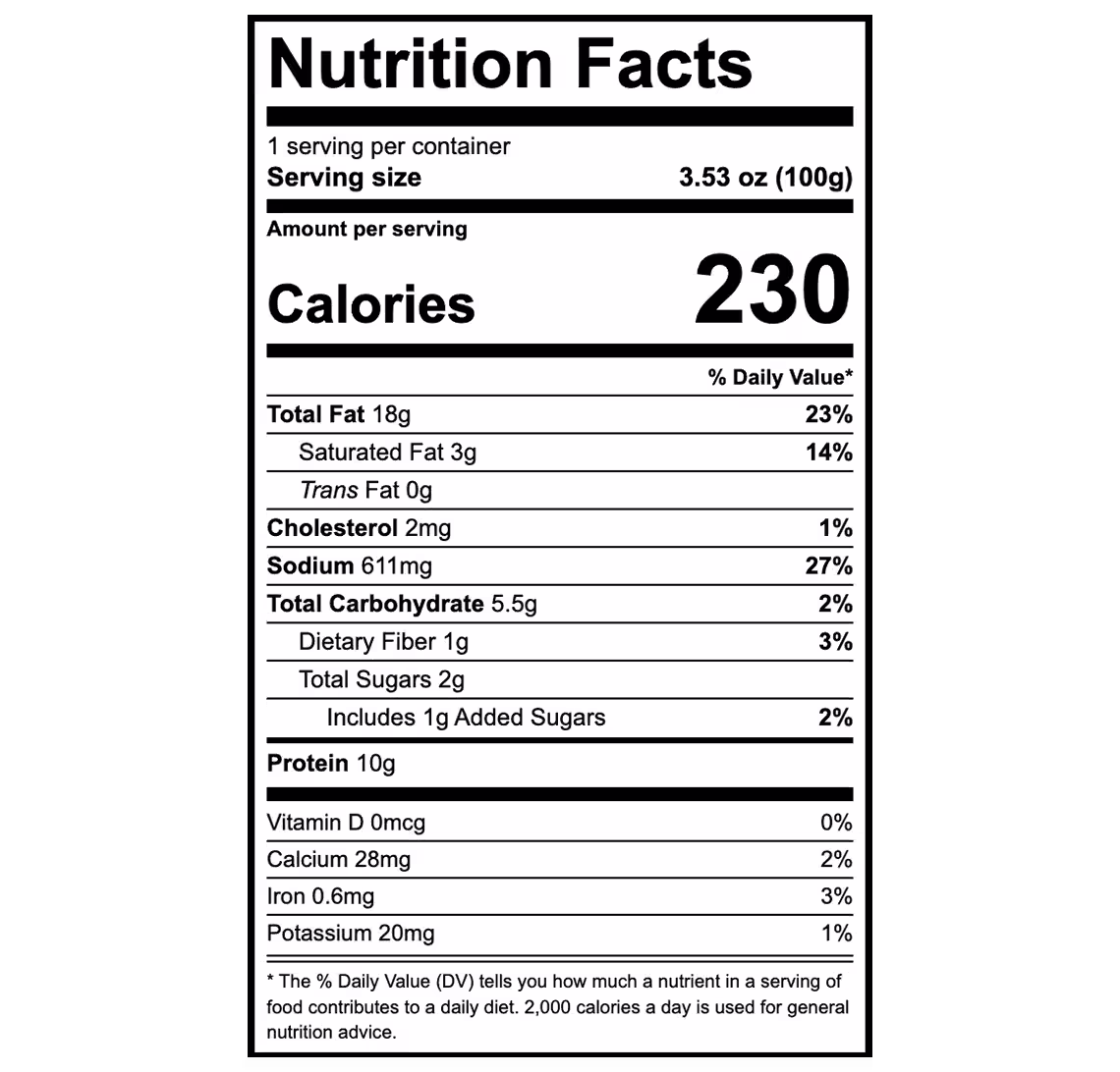 Skinny Butcher Crazy Grilled™ Dippers with Ranch Sauce Nutrition Facts