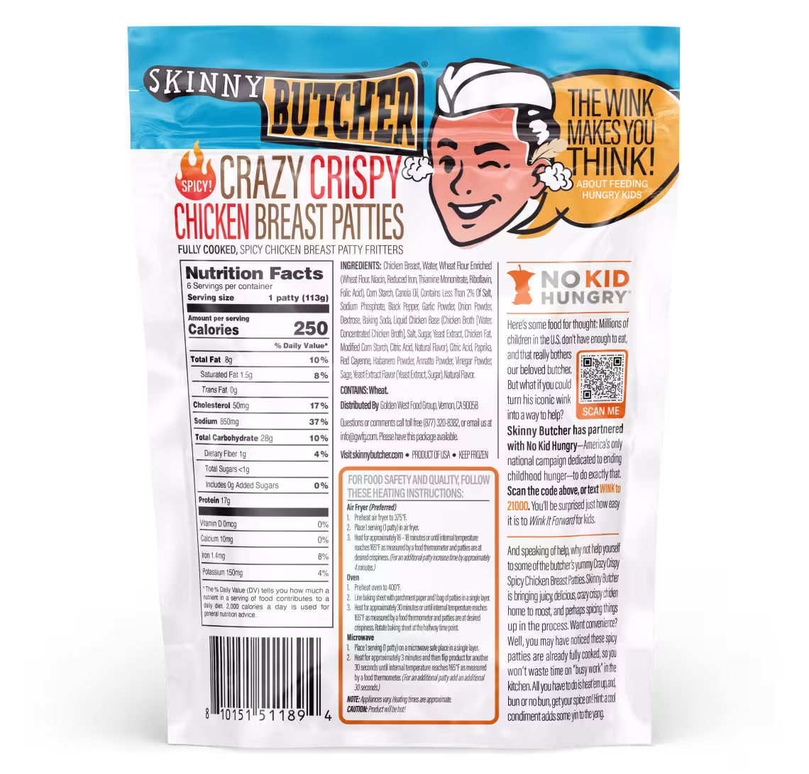 Skinny Butcher Crazy Crispy® Spicy Chicken Breast Patties Back